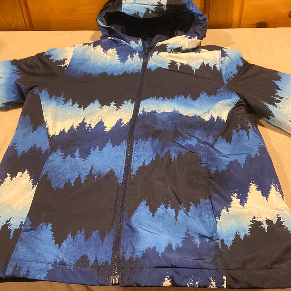 Kids Blue Hooded Jacket with Tree Print